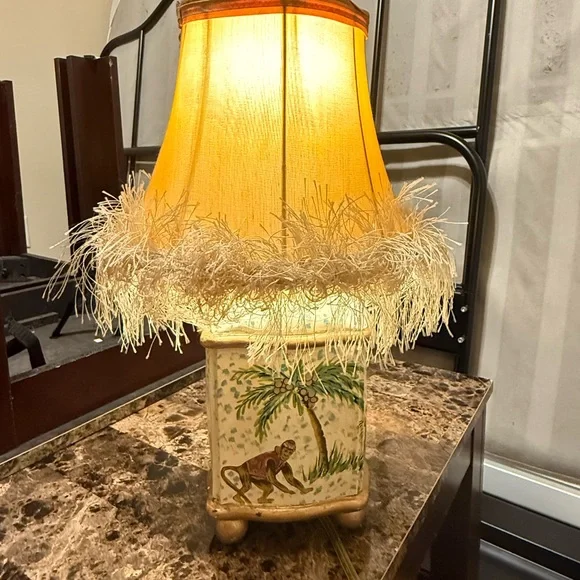COPY - Vintage Jungle Monkey Table Lamp with Fringe Shade – Whimsical Tropical … - Picture 2 of 6